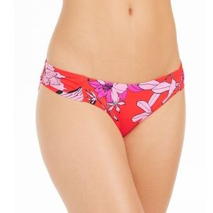 Bar III FLORAL  Pink Red Shirred Bikini Swim Bottom Small